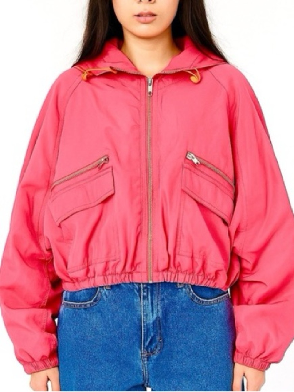 Belle Vere Women's Coral Pink Cropped Bomber windbreaker Jacket